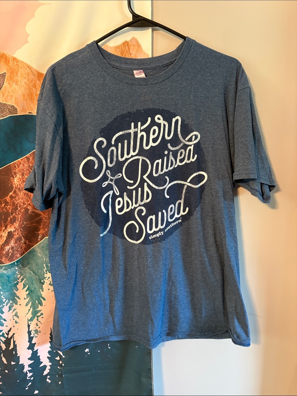 Simply Southern Blue Graphic Tee "Southern Raised Jesus Saved"